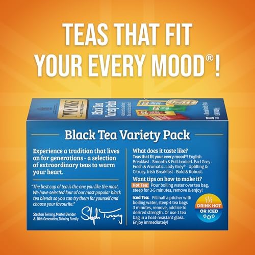 Twinings Black Tea Variety Sampler Pack, Tea Bags, 20 CT Box (6 Pack)