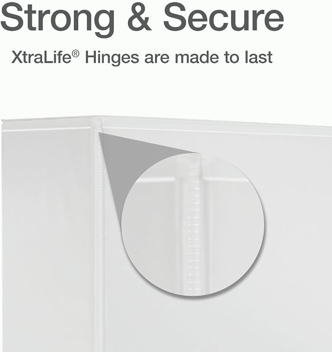 Cardinal 3 Ring Binder, 4 Inch Heavy Duty XtraLife Binder, Locking Slant-D Ring, Crack-Resistant Cover & Spine, ClearVue Covers, Holds 890 Sheets, PVC-Free, White (26340)
