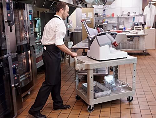 Rubbermaid Commercial Products 2-Shelf Utility/Service Cart, Large, Black, Flat Shelves, Ergonomic Handle, for Warehouse/Garage/Cleaning/Manufacturing