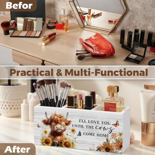 Farmhouse Highland Cow Pencil Pen Holder for Desk Organizer
