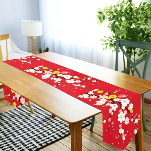 ALAZA Double-Sided Japaneses Sakura Tree Cherry Bloom Table Runner 18x72 Inches Long,Table Cloth Runner for Wedding Birthday Party Kitchen Dining Home Everyday Decor
