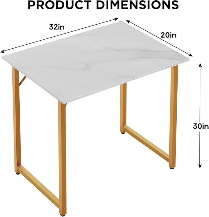 PayLessHere | 32 Inch Computer Desk | White Gold | Sturdy Office Desk | Metal Frame, Adjustable Feet | Water-Resistant, Scratchproof Surface | Writing Table for Home Office or Study | Pack of 1