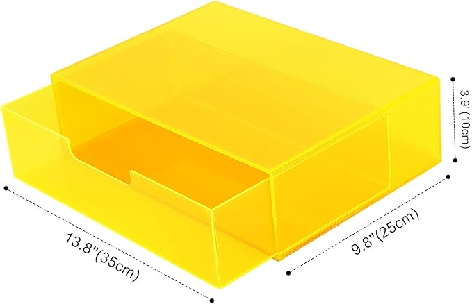 Gelite Acrylic Desk Organizer with Drawer for Makeup Vanity Stackable Desktop Storage Box for Office Supplies, 13.8 x 9.8 x 3.9’’, Neon Yellow