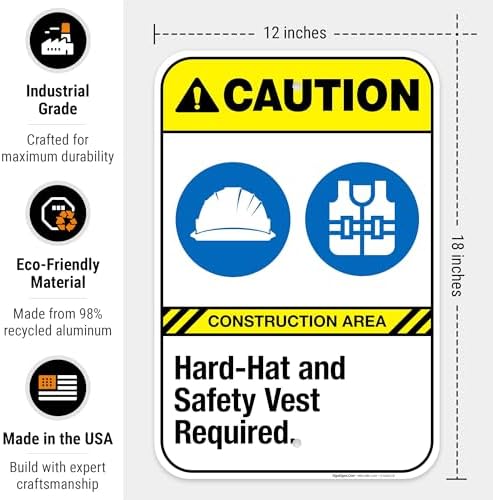 Hard-Hat and Safety Vest Required Sign, ANSI Caution Sign,