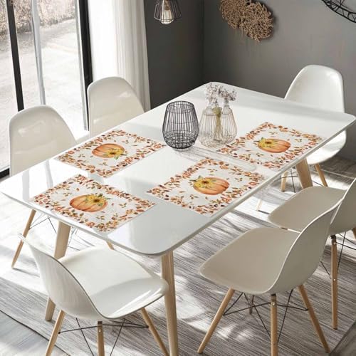 Boho Fall Placemats Set of 6, Thanksgiving Watercolor Pumpkins Heat Resistant Washable Table Place Mats Sunflowers Eucalyptus Table Linens Party Holiday Decor for Home Kitchen Dining Outdoor Indoor,
