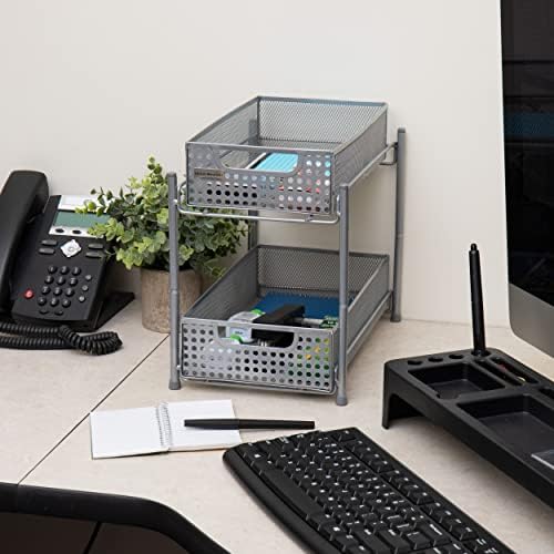 Mind Reader Accessory Organizer, Supply Storage, Desktop, Crafts, Office, Metal Mesh, 8"L x 12.5"W x 11.25"H, White