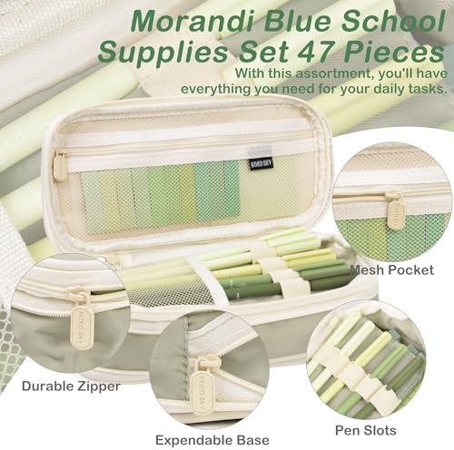 Aesthetic School Supplies Pencil Pouch - 47Pcs Pencil Case Stationary Set