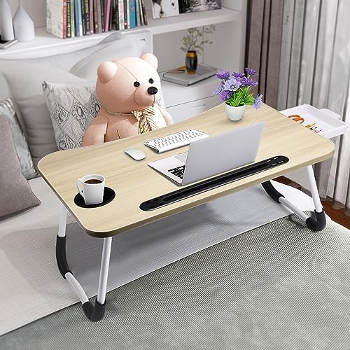 Slendor Bed Desk for Laptop and Writing with Storage, Cup Holder, Light