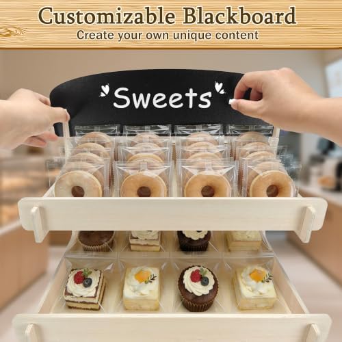 Wooden Cookie Display Stand with Chalkboard Sign for Market Booths, Craft Fairs & Events 3- Tier Cookie Display for Bakers & Vendors to Show Cupcakes, Bread, Muffins & Pastries