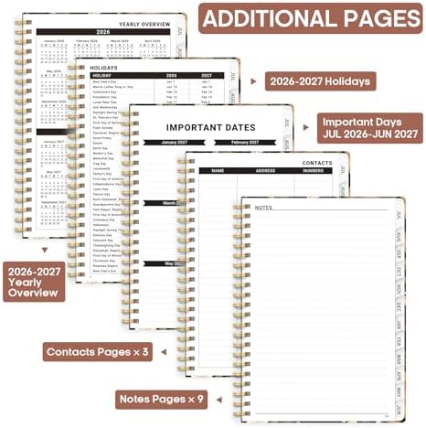 Planner 2026-2027, Weekly & Monthly Academic Calendar, Jul 2026 – Jun 2027