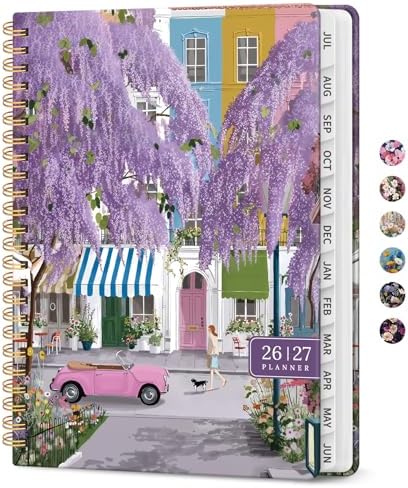 Planner 2026-2027, Jul 2026-Jun 2027 Academic Monthly & Weekly Planner | 6.3" x 8.5" Hardcover Calendar Planner for Women, Spiral Organizer with tabs, School Office Home Supplies, Wisteria Lane