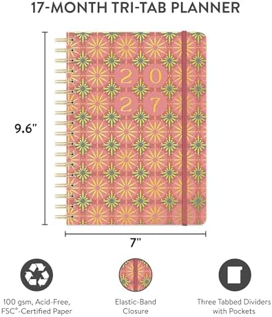 Orange Circle Studio 2027 Planner, Age of Romance Tri-Tab Weekly & Monthly Planner, 9.6" x 7", Spiral Bound Organizer with Note Pages, Pocket Dividers & Elastic Closure Design for Home Office Planning