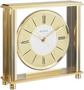 Bulova B1700 Grand Prix Table Clock | Brass MetalFinish | Glass Enclosure with Two-Tone Metal Dial | Quiet Sweep | Elegant Desktop Timepiece for Offices & Collectors