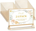 EHWINE 24 Pack Acrylic Sign Holder 5 x 7 Horizontal, Double-Sided Stand up Table Top Sign Holders, Gold Acrylic Picture Frame Menu Flyer Paper Holder Display Stand for Office Business Store Wedding Party