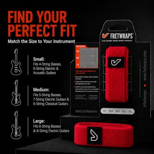 Gruv Gear Fret Wrap & Guitar Mute, Fretwrap for Acoustic, Electric & Bass | String Dampener Recording, Tapping & Practice Accessory (1 Pack, Small Red, Fits 4 String Bass, 6 String Guitar)