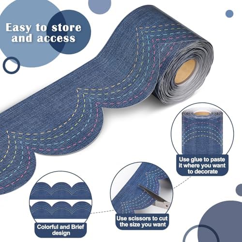 Zonon 65.6 Feet Blue Jeans Bulletin Board Border Farmhouse Classroom Decor