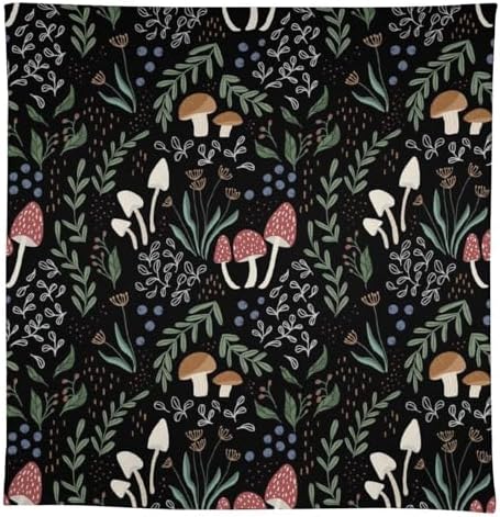 Mushroom Tablecloth, Cartoon Green Leaves Mushroom Wildflower Plant Botanical Herb Nature Garden Print Table Cloth for Home Kitchen Outdoor Party Picnic Wedding Decor 55x75in