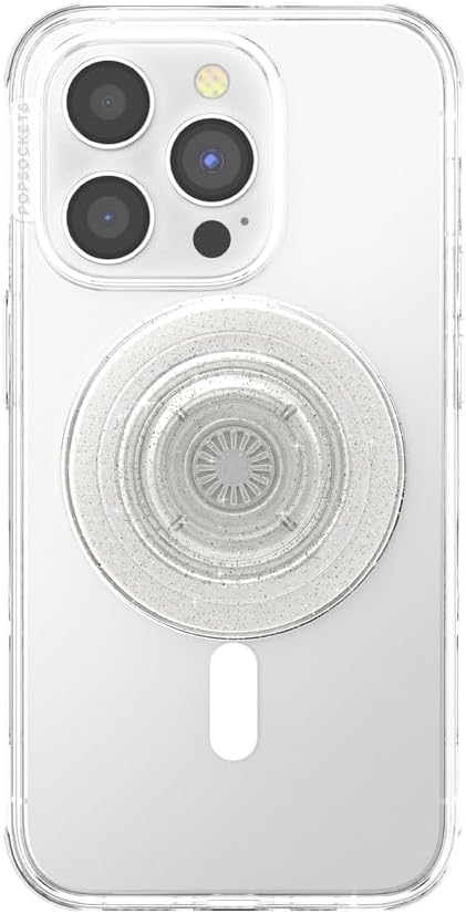 PopSockets Phone Grip for MagSafe, Magnetic Holder- Clear Glitter | Removable, For Kindle / Android / iPhone, With Magnet, Glitter, Sparkle, Sparkly, Clear, Translucent