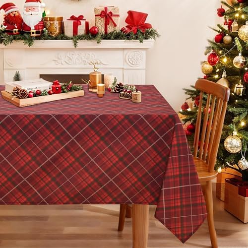DWCN Christmas Checkered Tablecloth, 54 x 80 Inch, Rectangular, Red