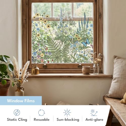 ADD.HERES Stained Glass Window Film, Window Film Decorative, 17.5 x 78.7 in