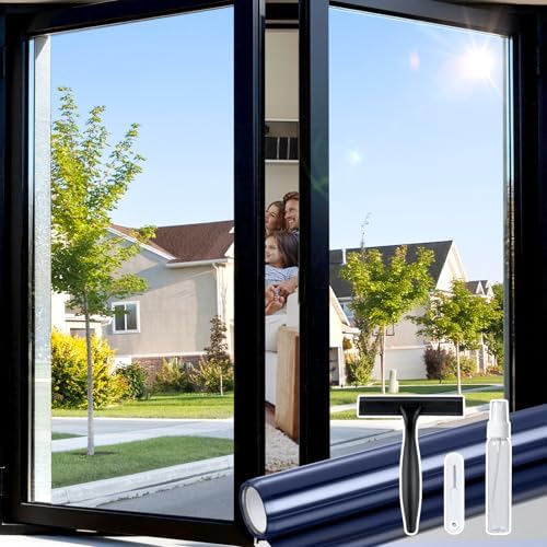 rabbitgoo Window Tint, One Way Privacy Film, Blue Silver, 17.5" x 78.7"