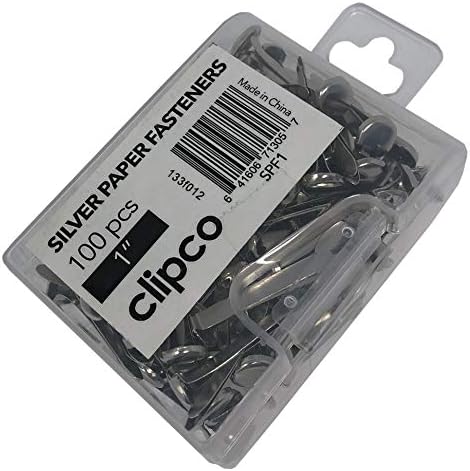 Clipco Paper Fasteners Large 1-Inch Silver Nickel Plated (100-Pack)