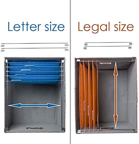 PRANDOM File Organizer Box - Set of 4 Collapsible Decorative Linen Filing Storage Hanging File Folders with Lids Office Cabinet Letter/Legal Size Navy Blue 17.1x14x11.1 inch