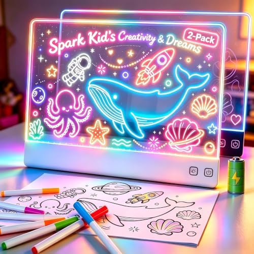 16" Rechargeable LED Drawing Board,13 Light Effects Neon Light Up Drawing Tablet,Dry Erase Glow Doodle Pad with Markers & Tracing Paper,Gift Toy for Boys Girls Birthday Christmas