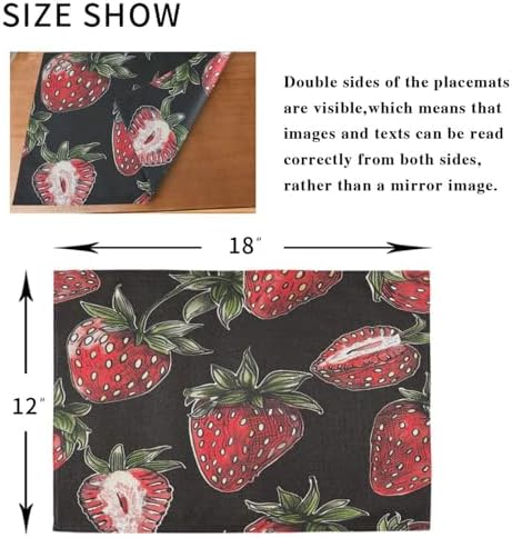 ALAZA Strawberry Hand Drawn Set of 6 Placemats Rectangle Table Mat for Dining Table Restaurant Kitchen Home Decor, 12" x 18"