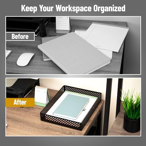 Mind Reader Metal Letter Size Paper Tray, Desktop Document Organizer with Non-Slip Pads, Office Desk Accessory Tray, Metal, Black