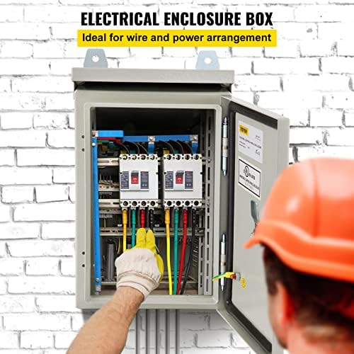 VEVOR Electrical Enclosure, 12'' x 8'' x 6'', UL Certified NEMA 4 Outdoor IP65 Waterproof Cold-Rolled Carbon Steel Hinged Junction Box, with Rain Hood, White Gray, (ULBOX30X20X15)