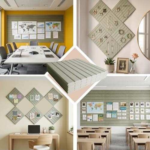 Large Felt Bulletin Board with Self-Adhesive | 6 Pack 36"x24" Cork Board Alternative | Notice Boards with 35 Pushpins, Secure and Easy to Install, Home Office Decor Classroom Decor - Sage Green