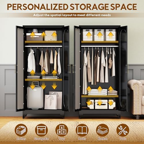 UNICOLY 71" Metal Armoire Wardrobe Cabinet with Mirror Doors