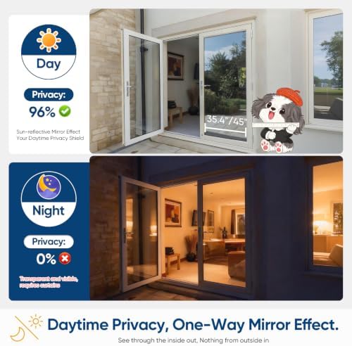 SUNBABY Window Privacy Film, One Way Mirror & Heat Blocking, 17.5"x118.1"