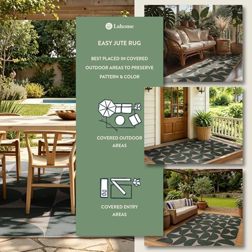 Lahome Green Easy Jute Front Porch Rug, 3x5 Semi Circle Outdoor Rug