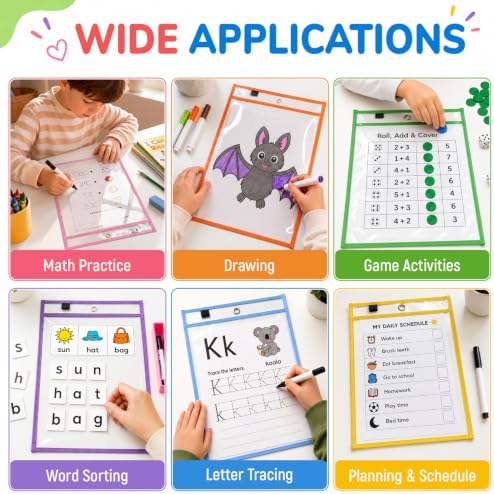 MR.MATE 100Pcs Dry Erase Pockets Sleeve 10x14,Clear Plastic Sheet Protector