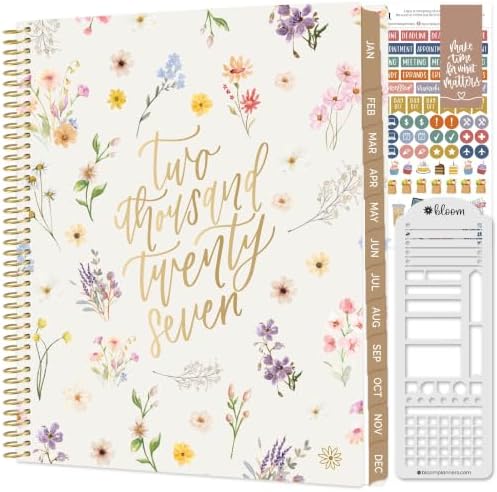bloom daily planners 2027 Planner for Women (8.5" x 11") - Weekly & Monthly Calendar Year (January to December) Softcover Agenda Book Organizer with Stickers & Stencil - Pressed Petals