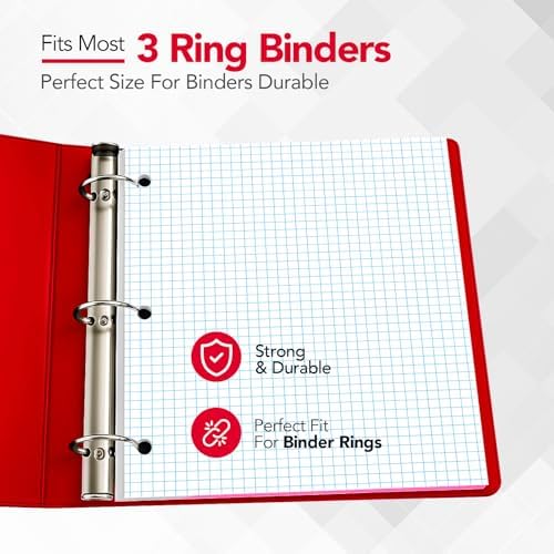 Kaisa Graph Paper Filler Paper USA-Made Bulk Wholesale Available 3 Pack 4x4 Quad Rule 3-Hole Punched Loose Leaf Paper 8x10.5 Filler Paper for 3-Ring Binder, 150 Sheets/Pack