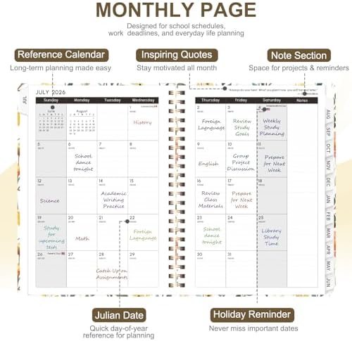 Planner 2026-2027, Weekly and Monthly Academic Planner, July 2026 - June 2027, Hardcover Calendar Agenda Book for School Year Planning, School Supplies for Teacher and Student, A5(6.3'' x 8.5'')