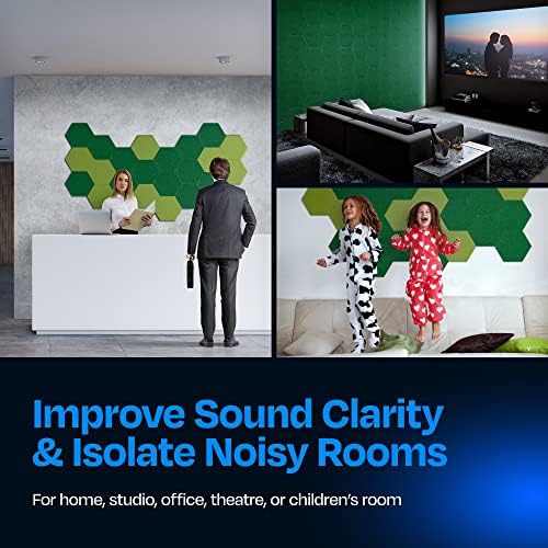 Acoustic Panels 12-Pack Soundproof Wall Panels 12"X10.4"X0.4" Sound Panels High Density Sound Dampening Panels - [Dark Green Hexagon]