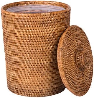 Kouboo La Jolla Rattan Waste Basket with Lid, Large Honey Brown Insert