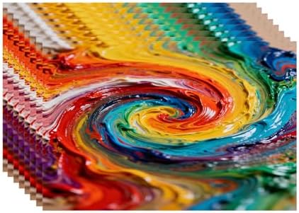 Batmerry Multicolor Abstract Art Linen Placemats Set of 8, Colorful Grunge Macro Closeup Washable Table Mats for Kitchen Table Thickened Heat Insulation Dining Set Indoor Outdoor 12X18 in