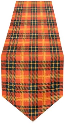 Double-Sided Thanksgiving Halloween Black Orange Buffalo Plaid Table Runner 18x72 Inches Long,Table Cloth Runner for Wedding Birthday Party Kitchen Dining Home Everyday Decor