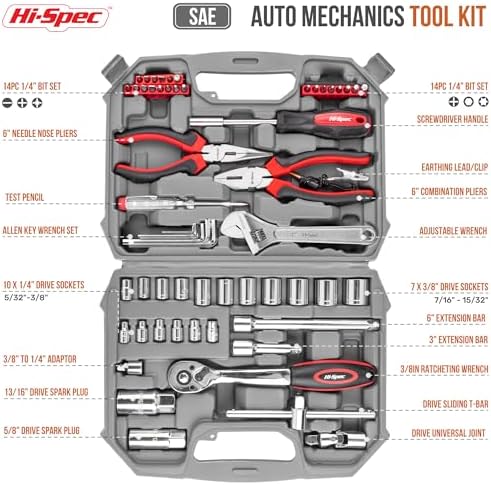 Hi-Spec SAE Auto Mechanics Hand Tool Kit Car Motorcycle Ratchet Wrench