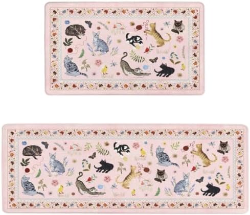 Ghost Black Cat Halloween Kitchen Rugs and Mats Set of 2, (17"x47"+17"x30") Gothic Cute Spooky Season Pumpkin Trick Or Treat Non Skid Washable Runner Rugs for Home Decor Decorations and Accessories