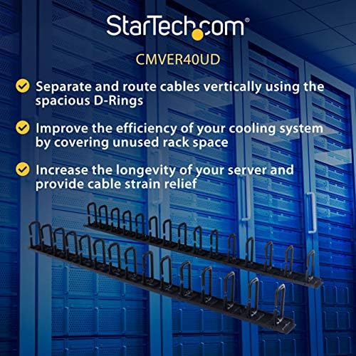 StarTech 40U Vertical Server Rack Cable Manager, 2-Pack 3ft (CMVER40UD)