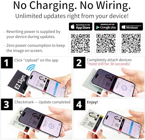 [Santek] EZ Sign NFC E-Paper Display – No Battery, Ultra-Thin 0.13”, Rewritable 4-Color Digital Display, App-Controlled (iOS/Android/PC), IP65 (White, 4.2 inch)