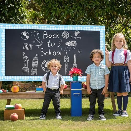 50ft Checkered Bulletin Board Borders, Checkerboard Straight Trim Border with Scalloped Edge Print, Classroom Decor for Chalkboard Whiteboard Back to School Supplies, Blue and White