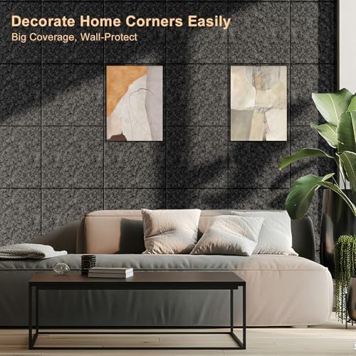 Large Felt Bulletin Board 48" x 36" Self Adhesive Cork Board Alternative 12 Pack Felt Wall Tiles Cork Boards For Walls Thick Slat Wall Panels For Home Office Classroom Decor Pin Board-Black