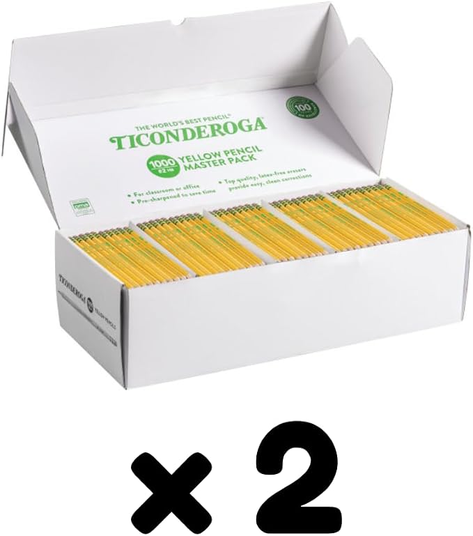 Ticonderoga Wood-Cased Pencils, Pre-Sharpened, 1000/Box, 2 Boxes